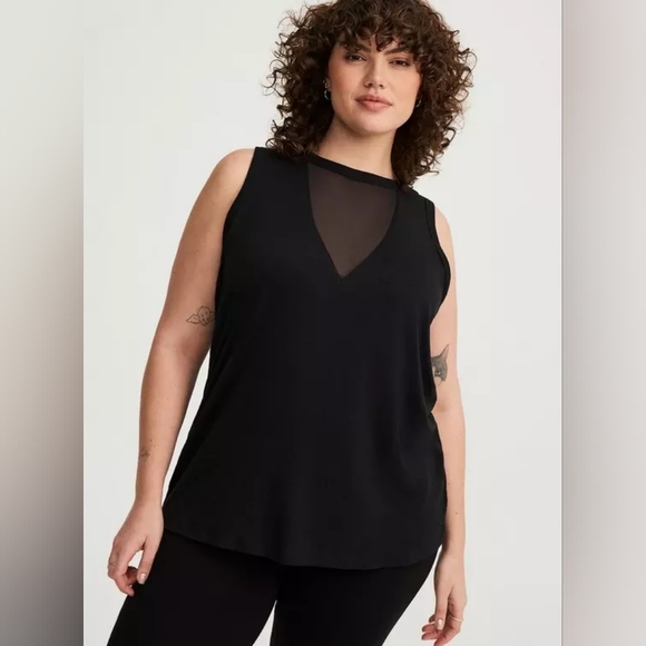 Torrid Black Mesh Inset Tank Sleeveless Top. Size 00 / Medium - Picture 1 of 8